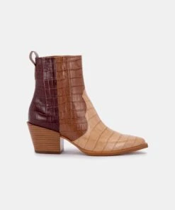 SERNA BOOTIES BROWN MULTI CROCO PRINT LEATHER - Re:vita(Serna Booties Brown Multi Croco Print Leather Resale)