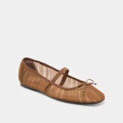 RAEVEN BALLET FLATS MID BROWN TULLE(Raeven Ballet Flats Mid Brown Tulle) -Dolce Vita DOLCEVITA FLATS RAEVEN MIDBROWNTULLE 01