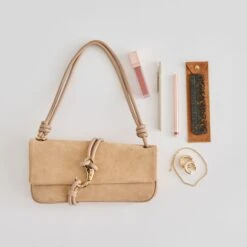 ALICE SHOULDER BAG BEIGE SUEDE(Alice Shoulder Bag Beige Suede) -Dolce Vita DOLCEVITA HANDBAGS ALICE BEIGE FLATLAY 2