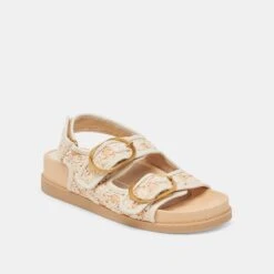 STARLA SANDALS CREME FLORAL RAFFIA(Starla Sandals Creme Floral Raffia) -Dolce Vita DOLCEVITA SANDALS STARLA CREMEFLORAL 01