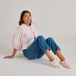 NOTICE X BYRDIE GOLF SNEAKERS PINK FLORAL NYLON(Notice X Byrdie Golf Sneakers Pink Floral Nylon) -Dolce Vita DOLCEVITA SNEAKERS NOTICEBYRDIES PINK FLORAL ONFOOT 07