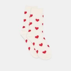 HEARTS CREW SOCKS WHITE RED(Hearts Crew Socks White Red)