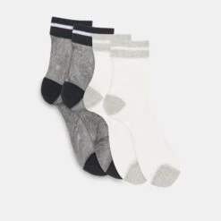 SHEER STRIPE CREW SOCKS 2 PACK BLACK GREY(Sheer Stripe Crew Socks 2 Pack Black Grey)